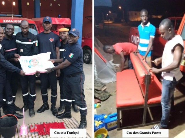 DE BONNES VOLONTES DONT DES POMPIERS CIVILS OFFRENT DU MATERIEL ET LEUR SERVICE AUX CENTRES DE SECOURS  